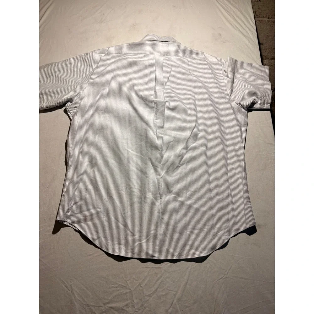 Ralph Lauren Mens XXL Classic Fit Short Sleeve Striped Oxford Shirt Blue White
